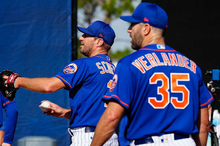 Pitchers Max Scherzer and Justin Verlander at Mets spring training.